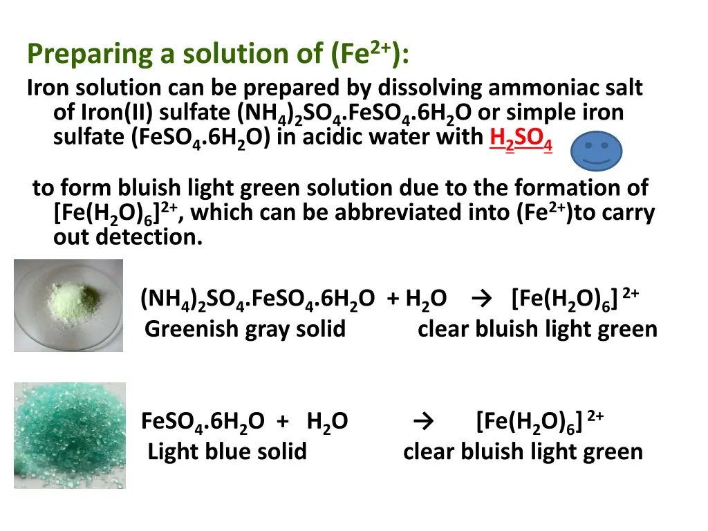 preparing a solution of fe 2 iron solution
