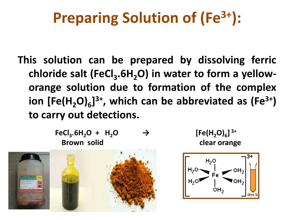 preparing solution of fe 3