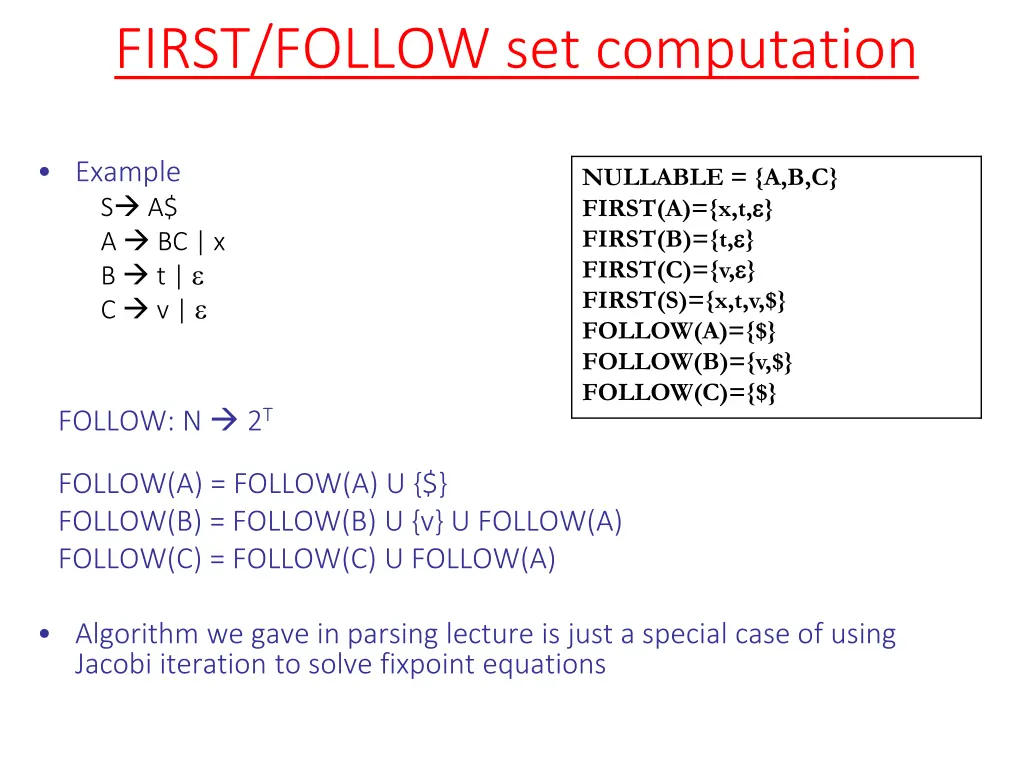 first follow set computation
