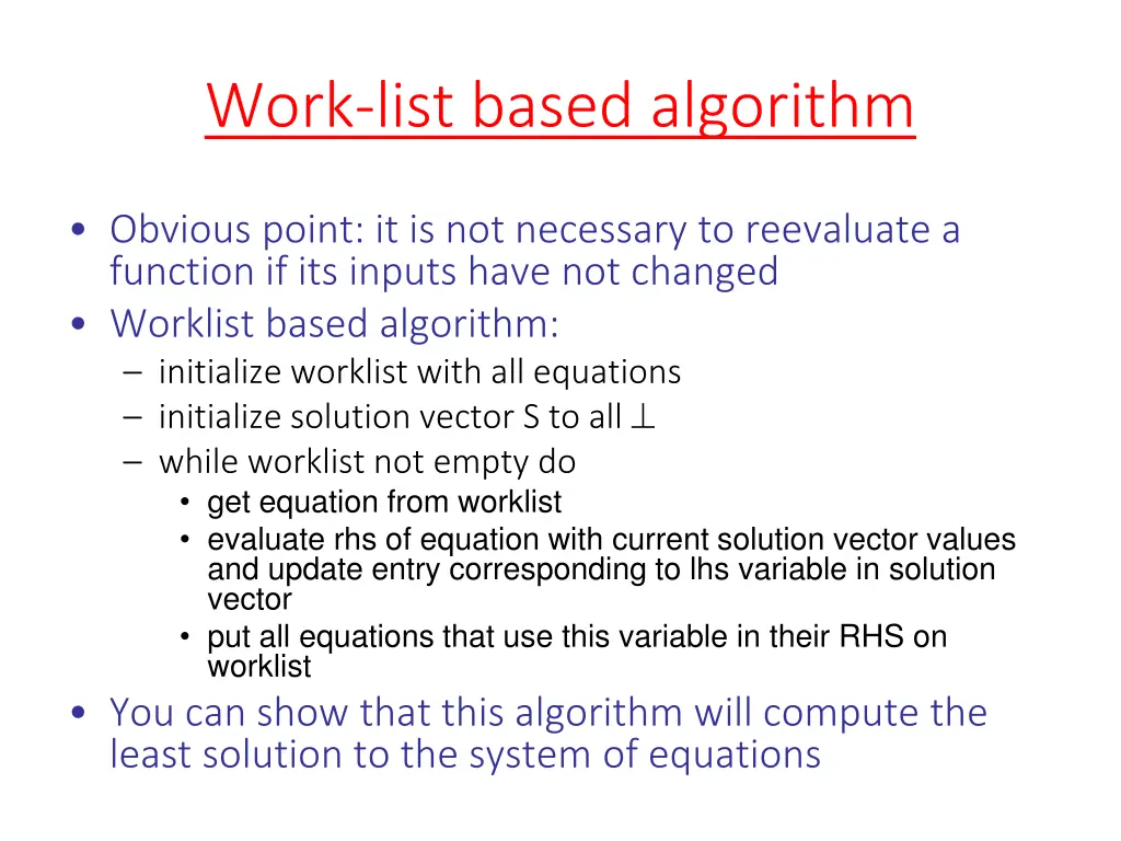 work list based algorithm