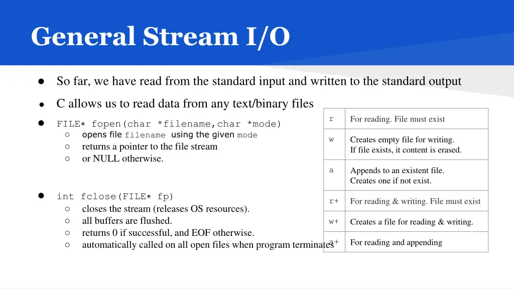general stream i o