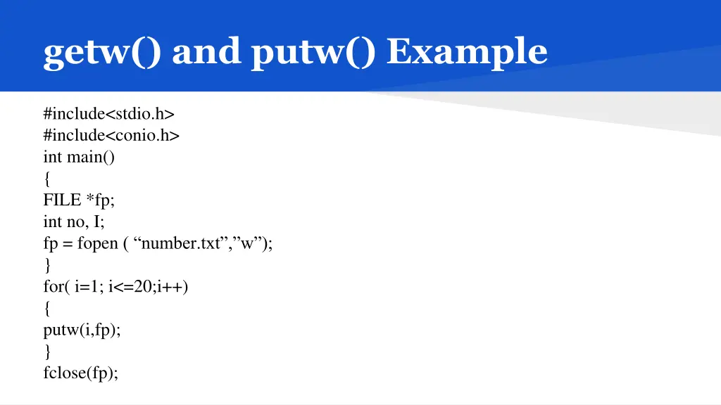 getw and putw example