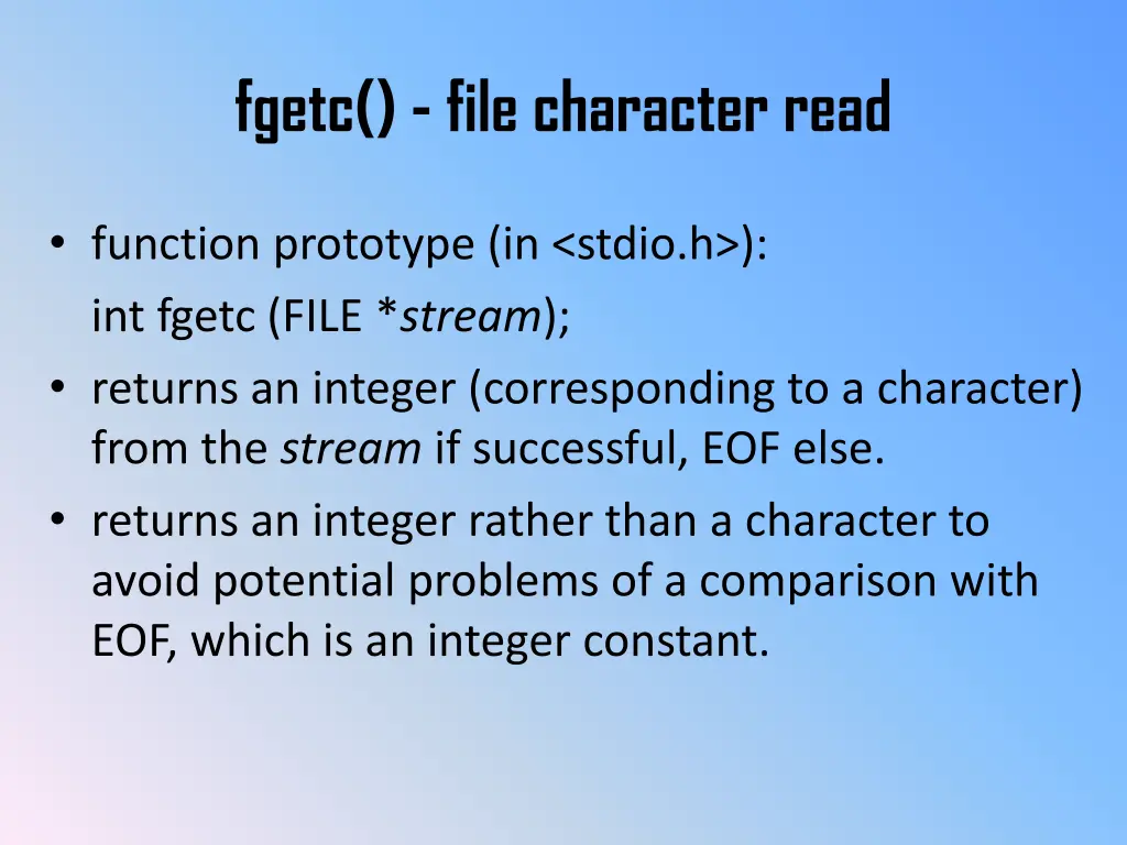 fgetc file character read