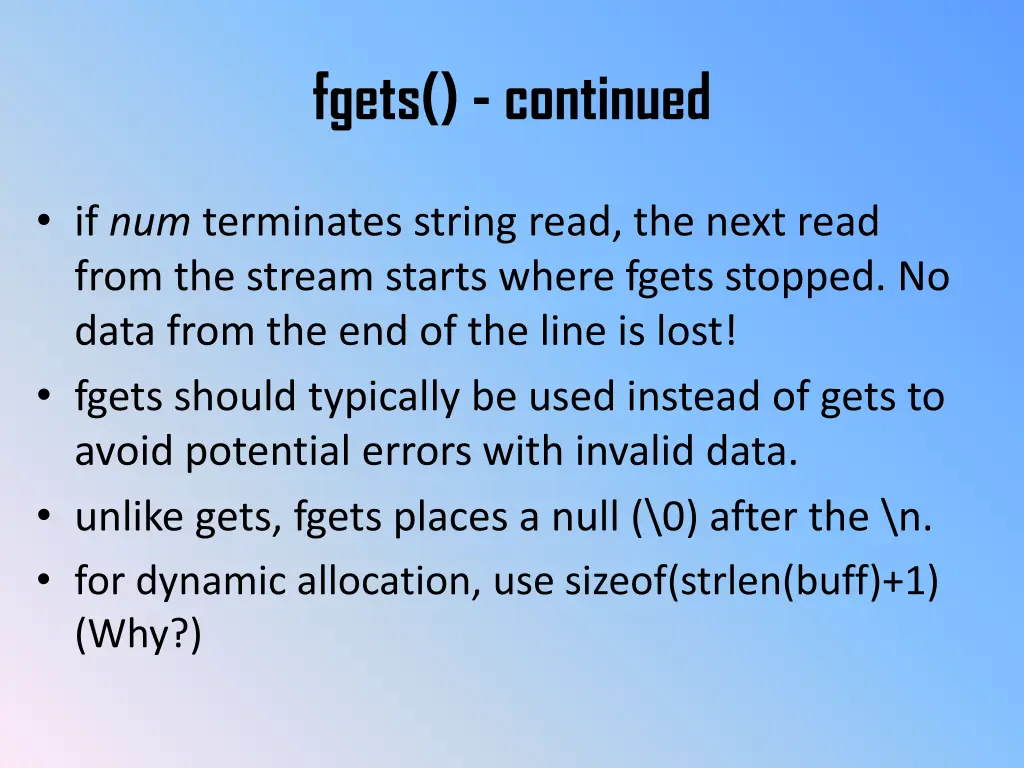 fgets continued