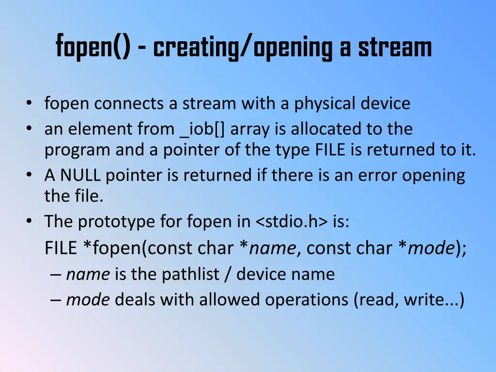 fopen creating opening a stream