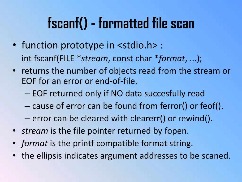 fscanf formatted file scan
