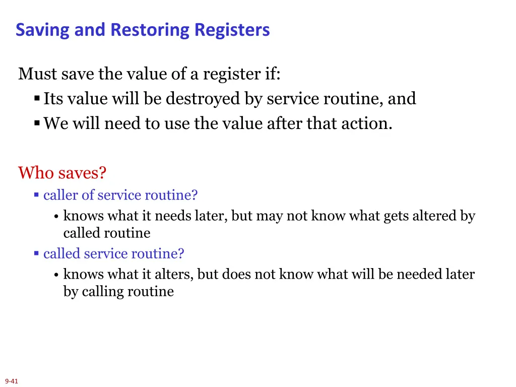 saving and restoring registers