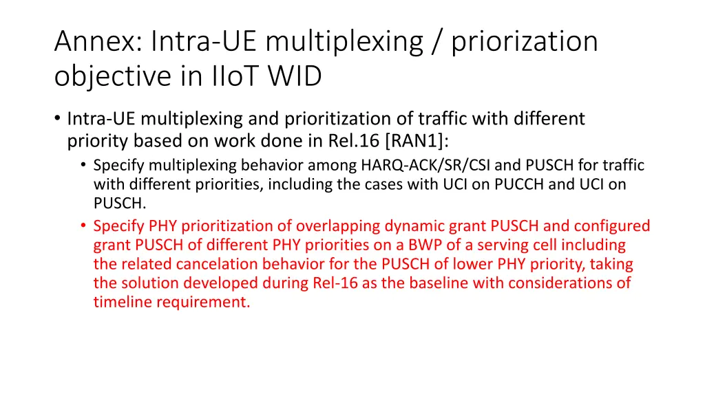 annex intra ue multiplexing priorization