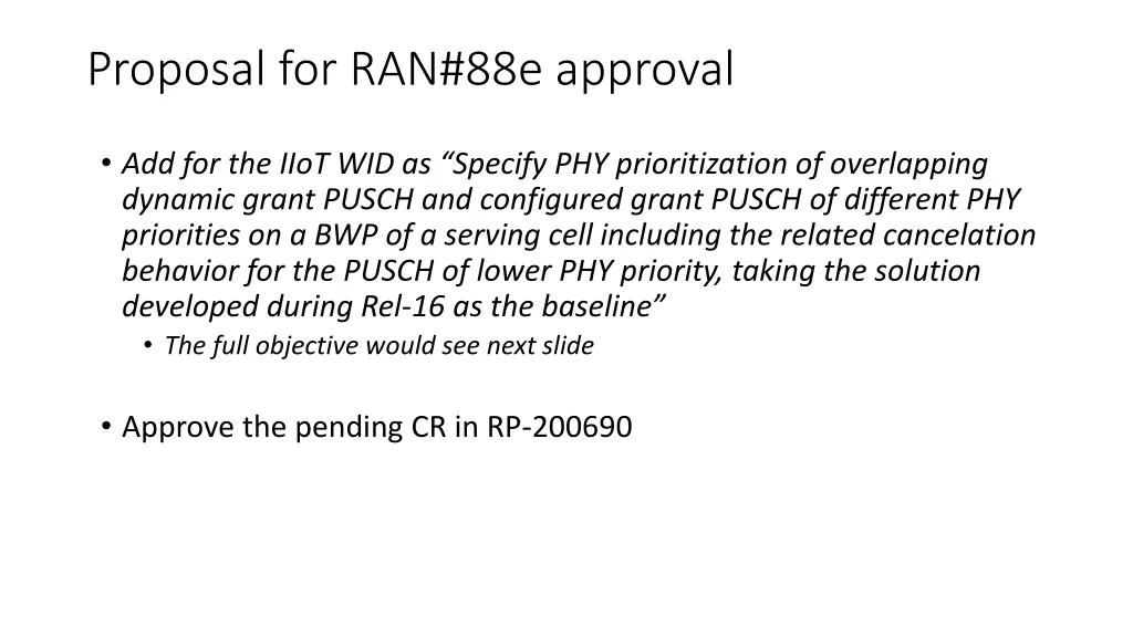 proposal for ran 88e approval