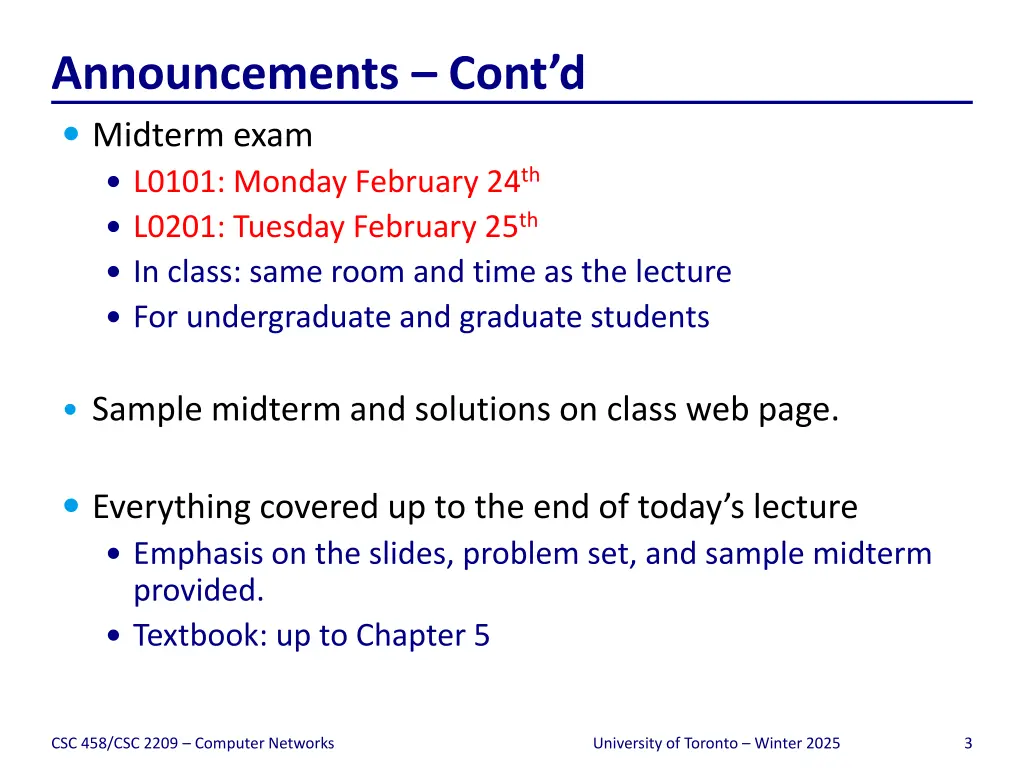 announcements cont d midterm exam l0101 monday
