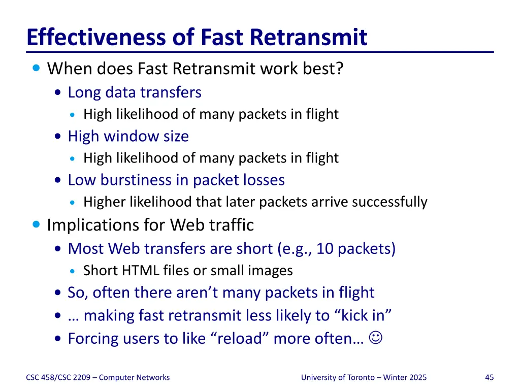 effectiveness of fast retransmit when does fast