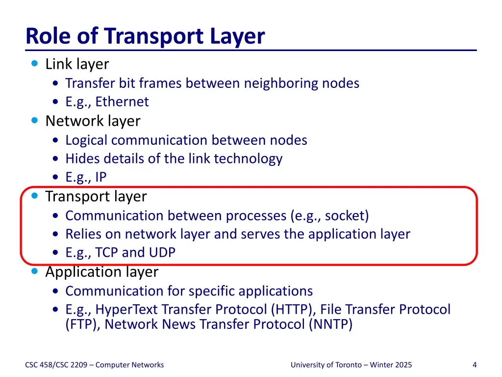role of transport layer link layer transfer