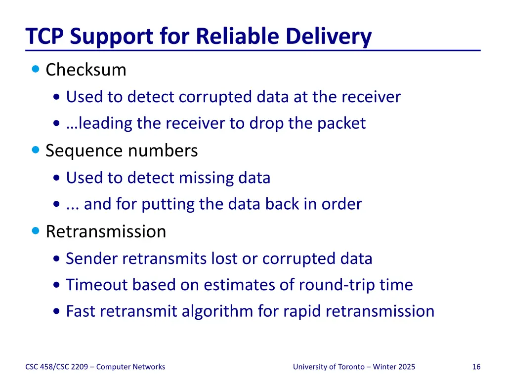 tcp support for reliable delivery