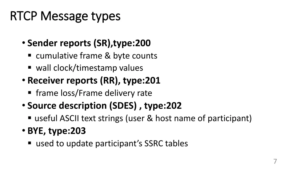 rtcp message types rtcp message types