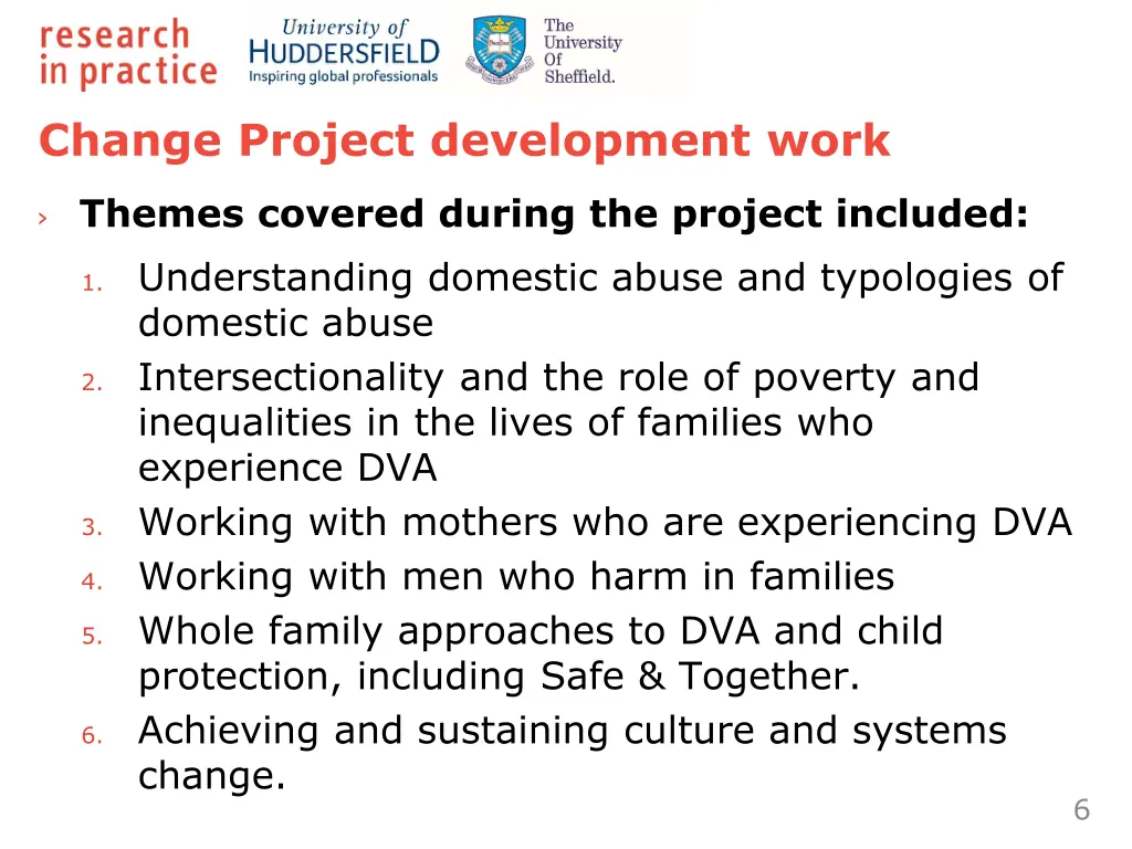 change project development work