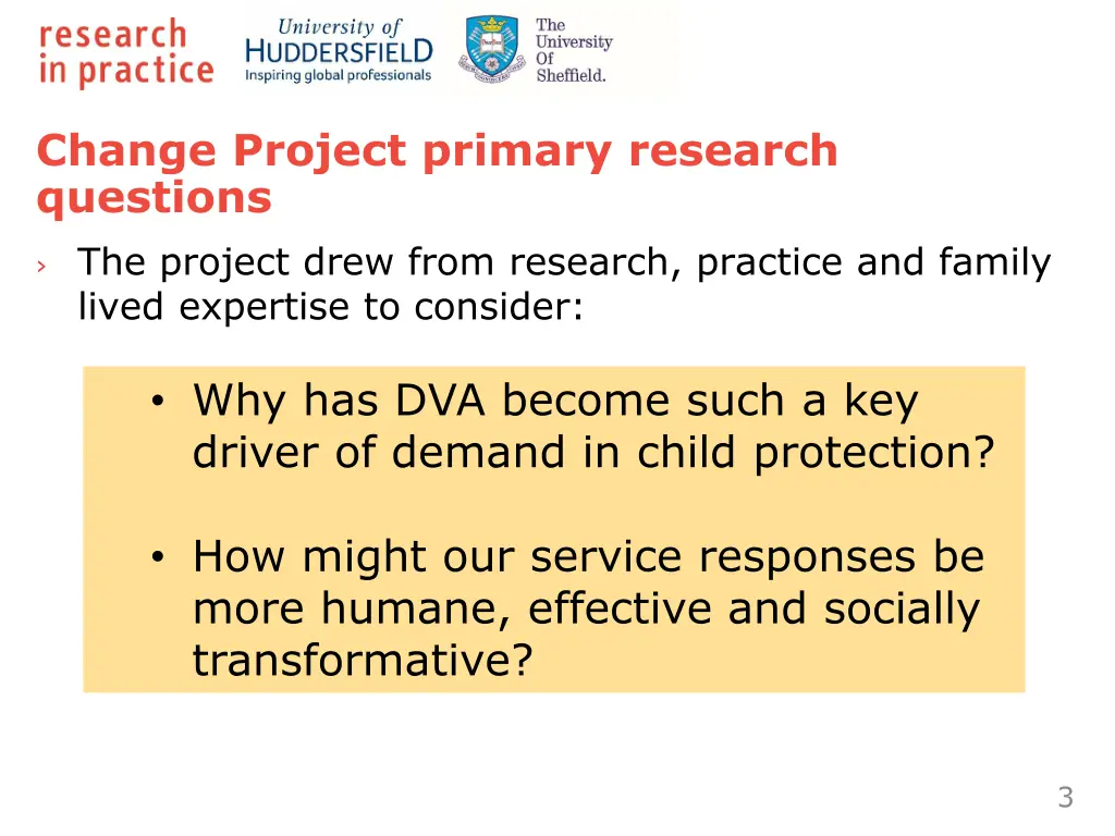 change project primary research questions