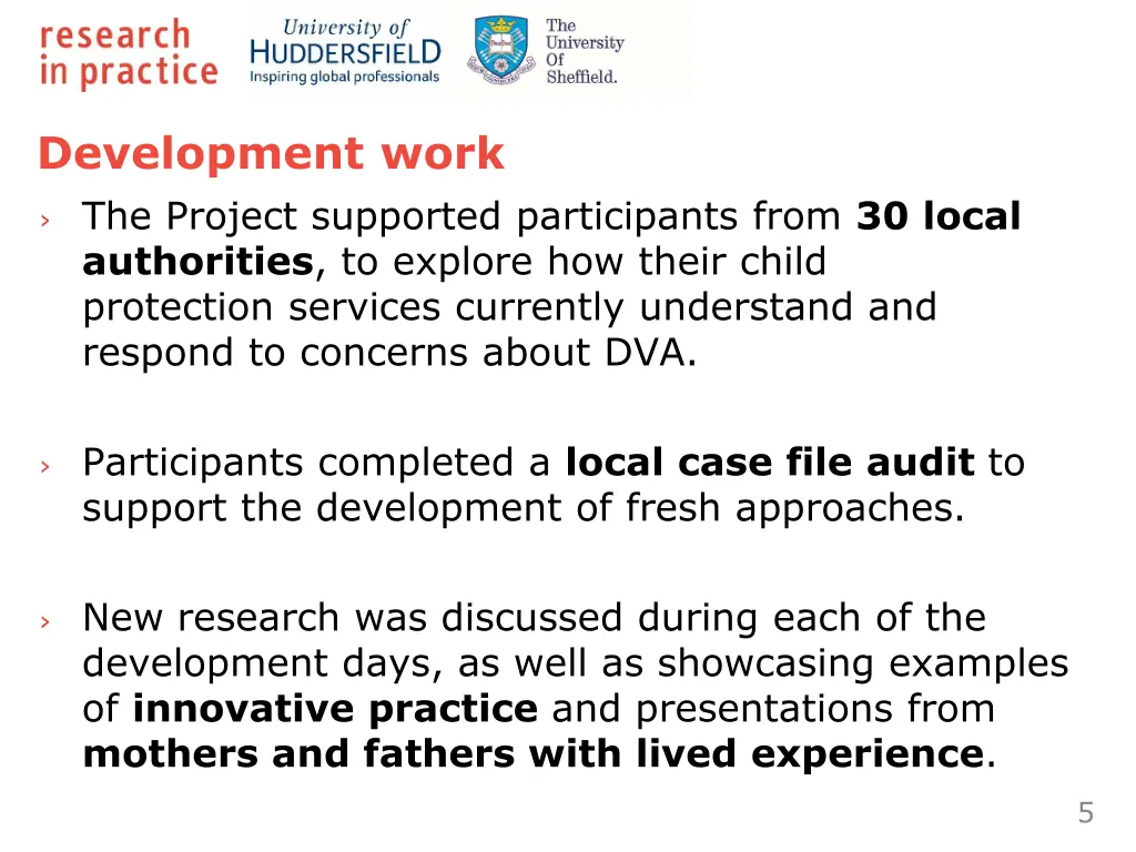 development work the project supported