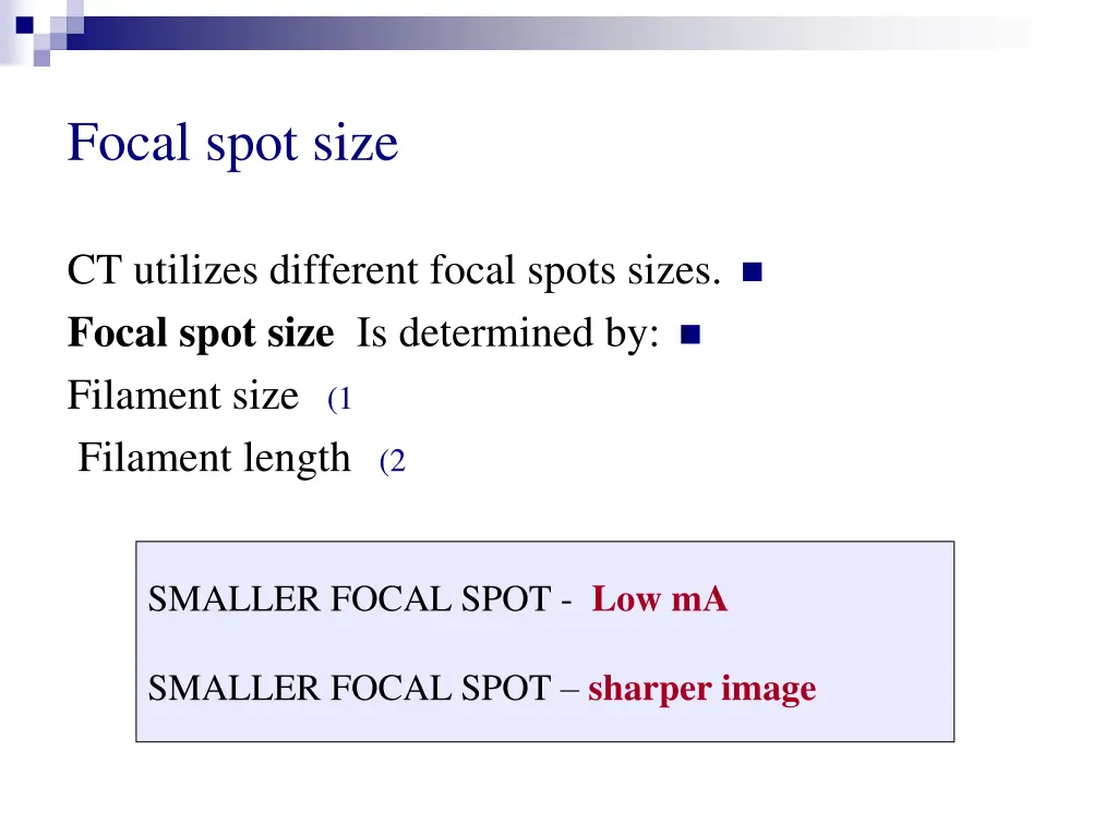 focal spot size