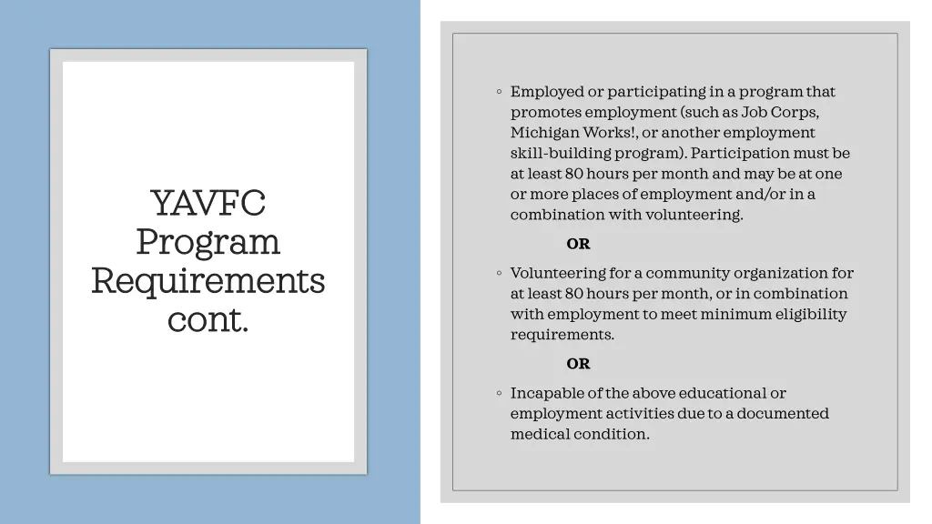 employed or participating in a program that