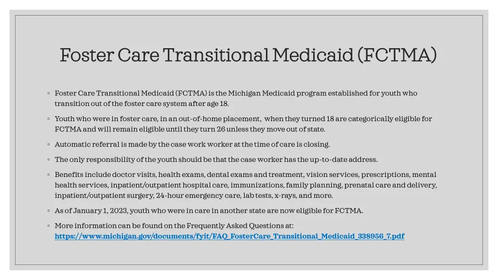 foster care transitional medicaid fctma foster