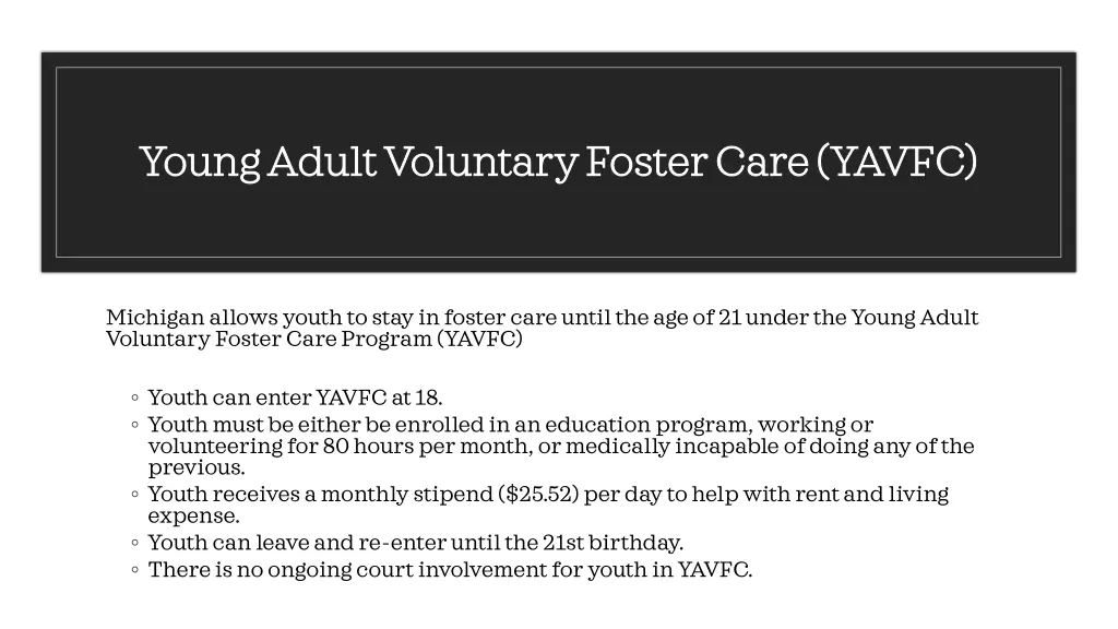young adult voluntary foster care yavfc young