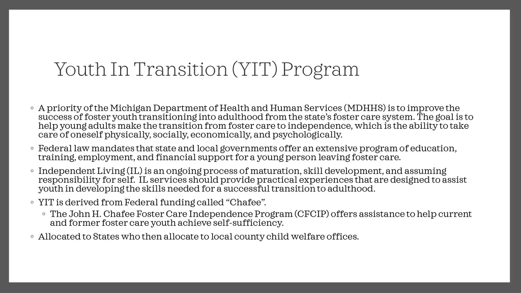 youth in transition yit program