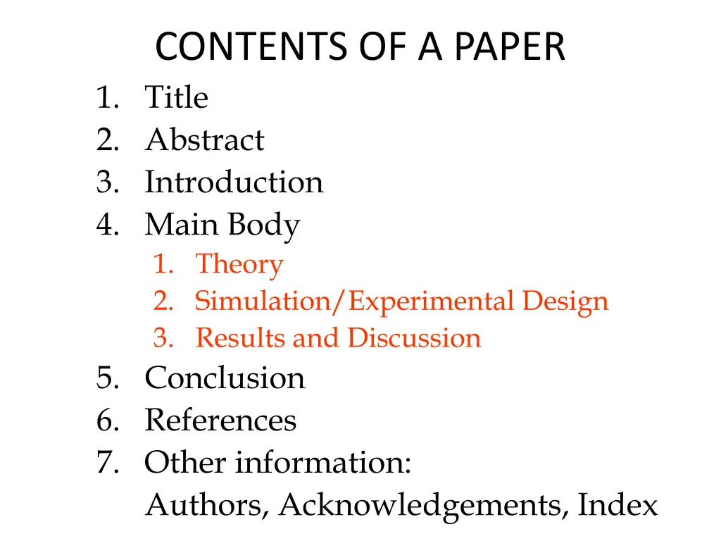 contents of a paper 1 title 2 abstract
