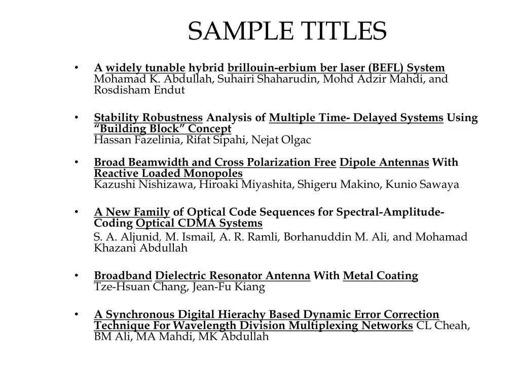 sample titles