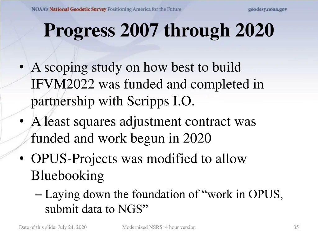 progress 2007 through 2020 2