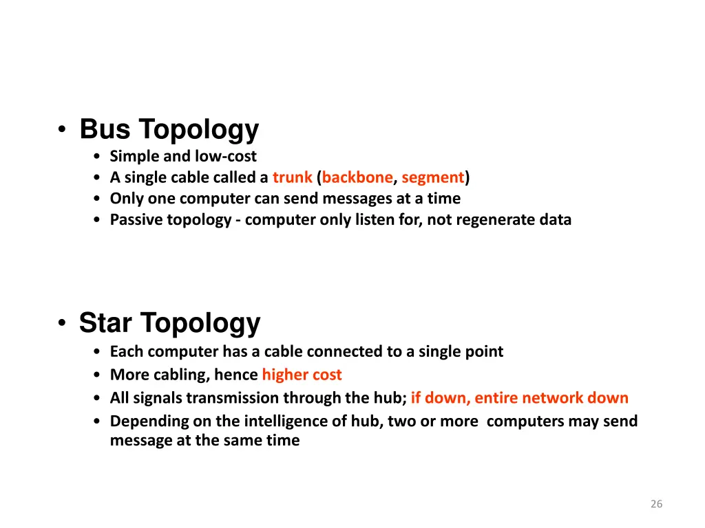 bus topology simple and low cost a single cable
