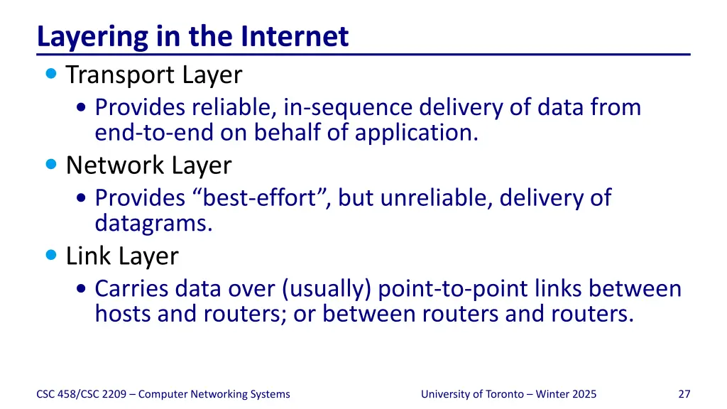 layering in the internet transport layer provides