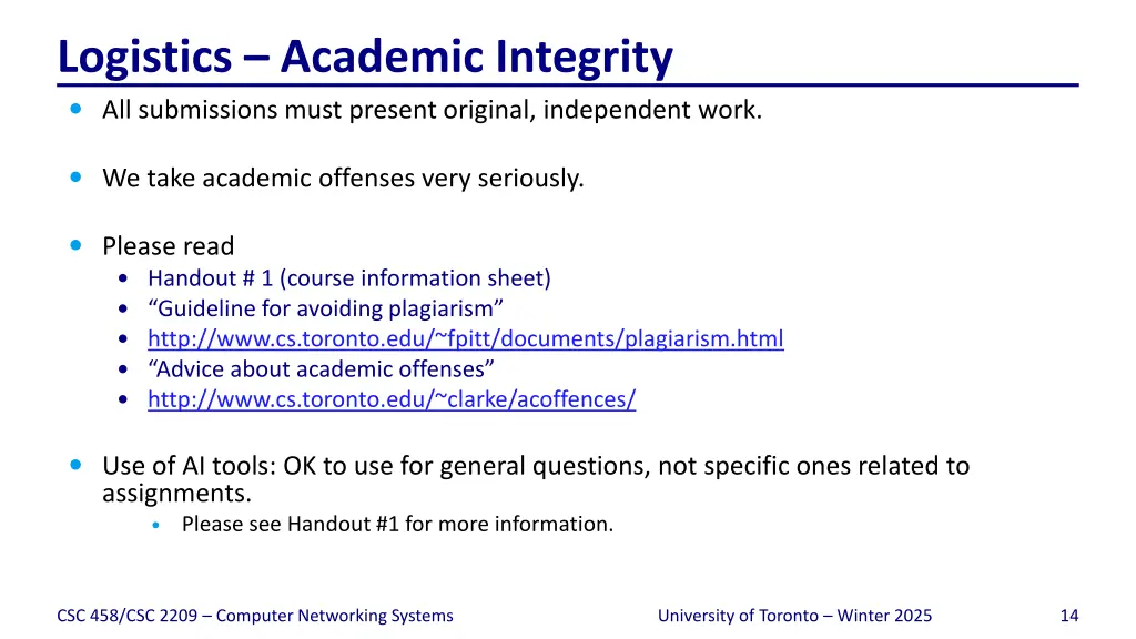 logistics academic integrity all submissions must