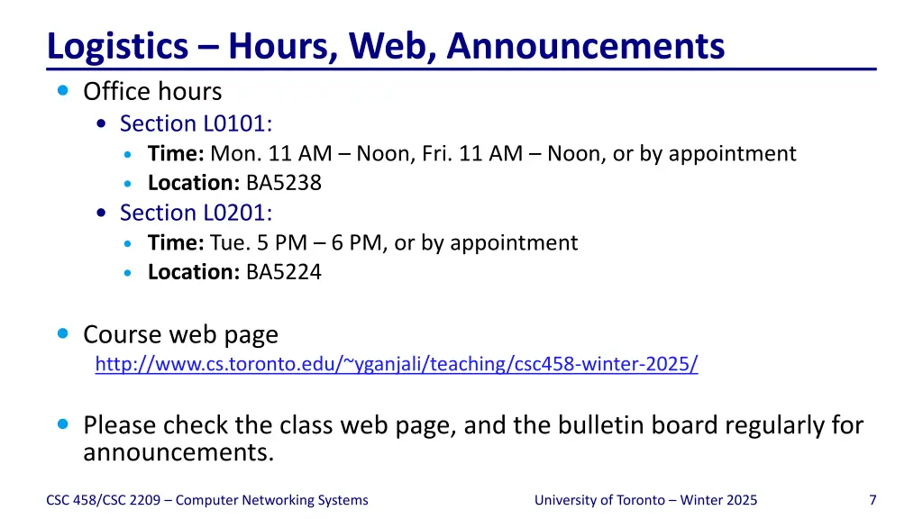 logistics hours web announcements office hours