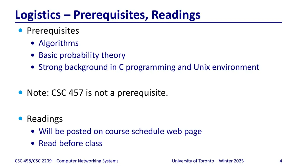 logistics prerequisites readings prerequisites