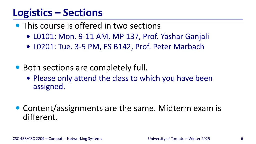 logistics sections this course is offered