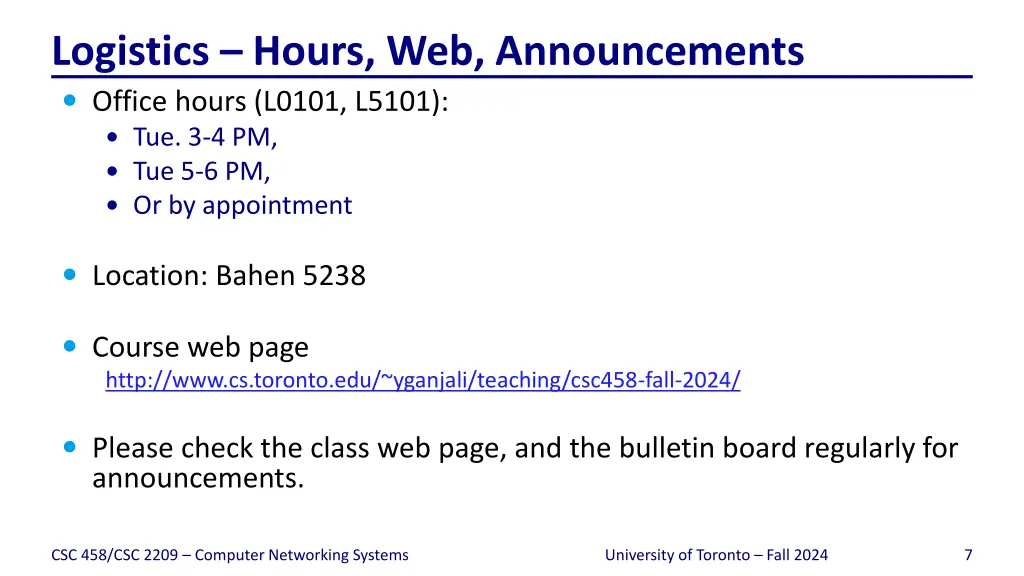 logistics hours web announcements office hours