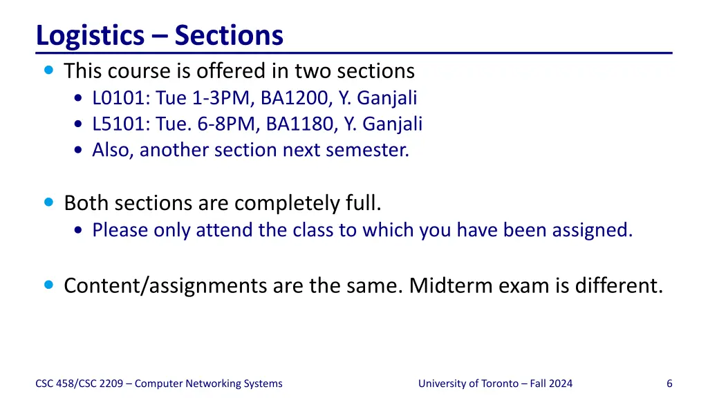 logistics sections this course is offered