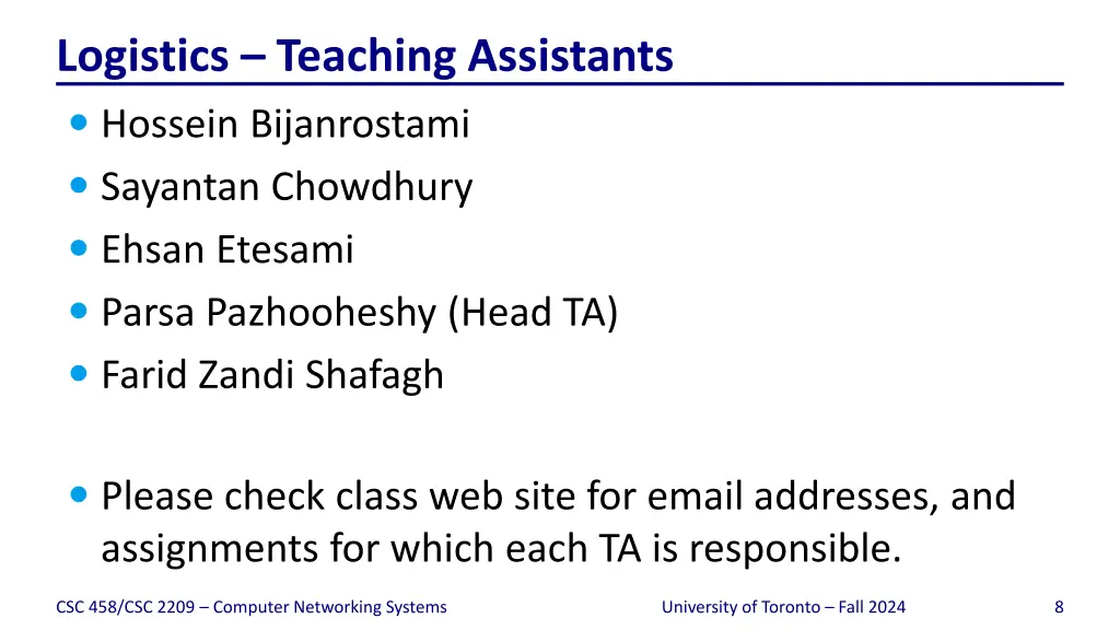 logistics teaching assistants hossein