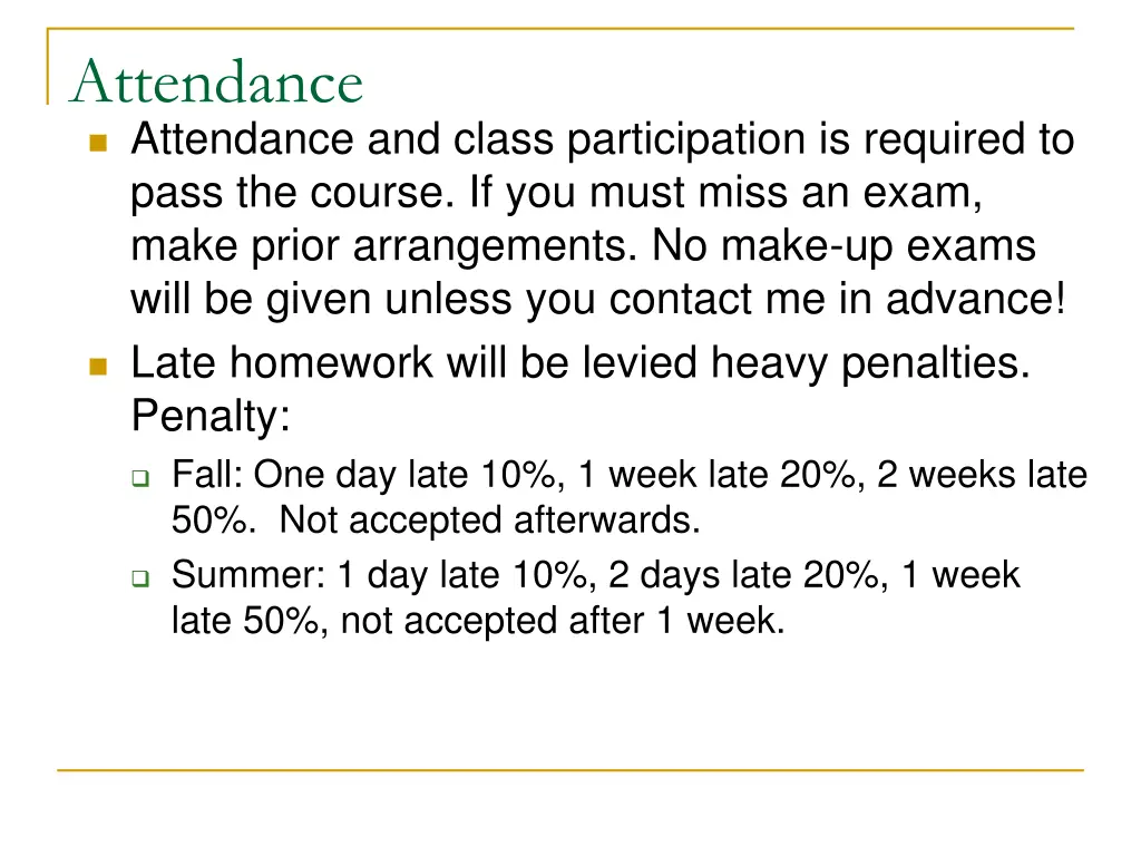 attendance attendance and class participation