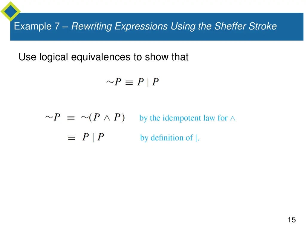 example 7 rewriting expressions using the sheffer