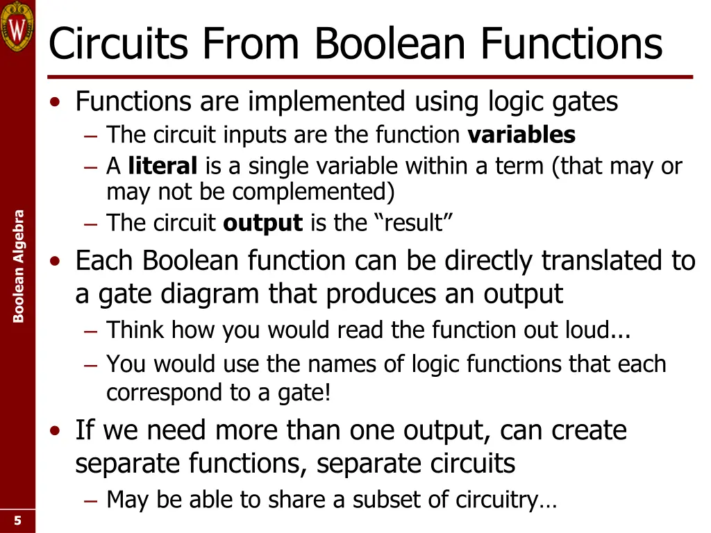 circuits from boolean functions
