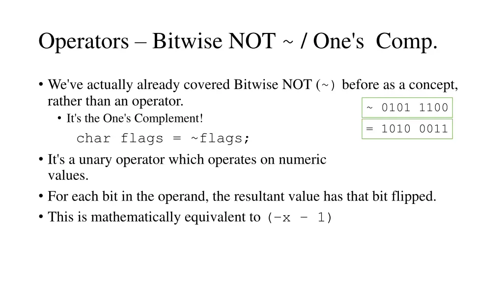 operators bitwise not one s comp