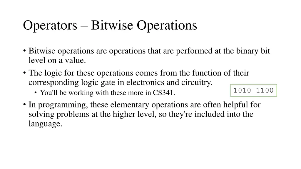 operators bitwise operations