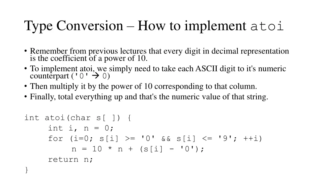 type conversion how to implement atoi