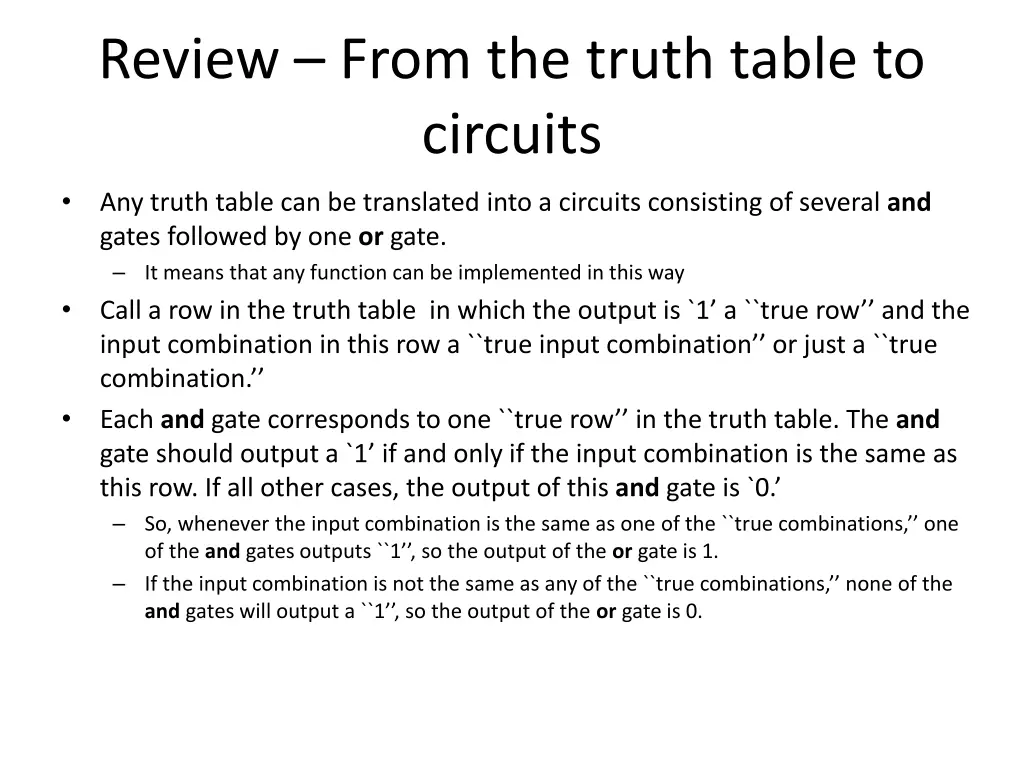 review from the truth table to circuits