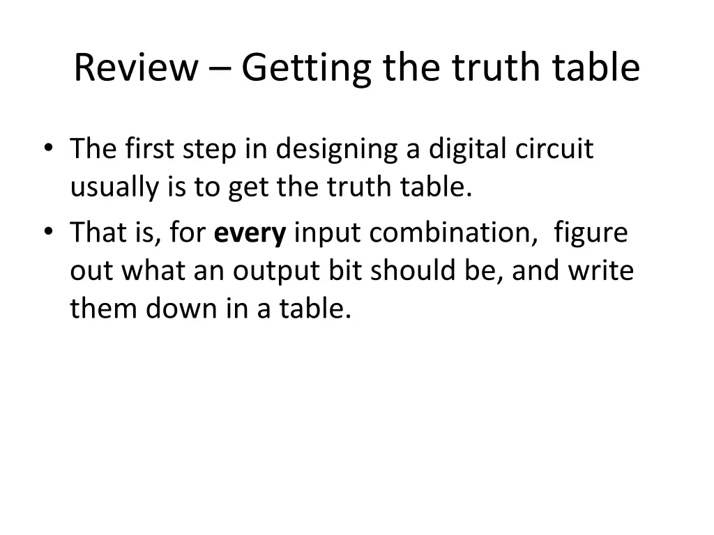 review getting the truth table
