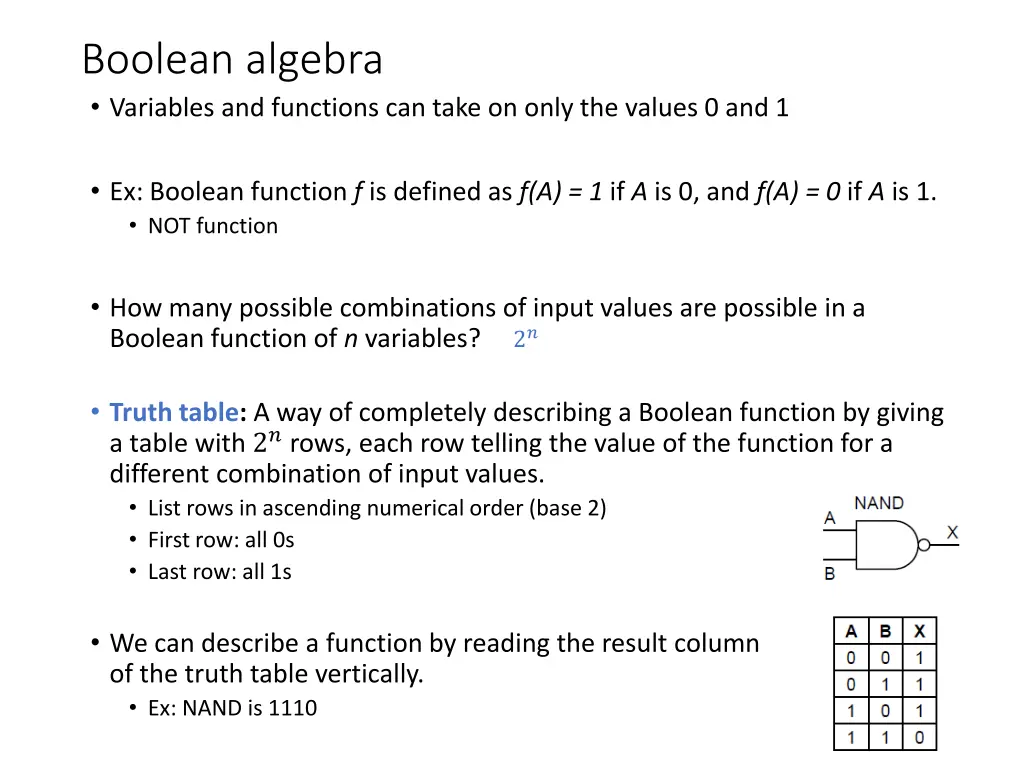 boolean algebra variables and functions can take 1