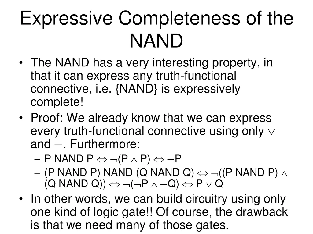 expressive completeness of the nand the nand