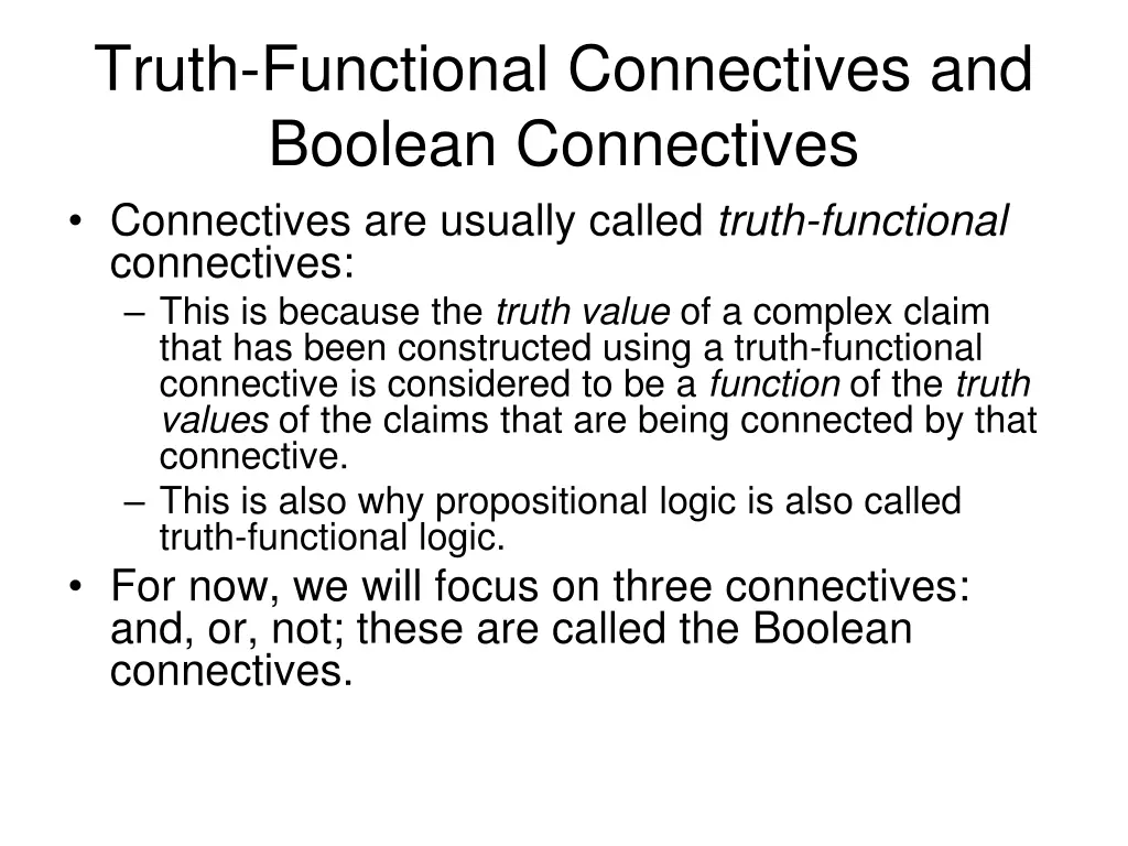 truth functional connectives and boolean