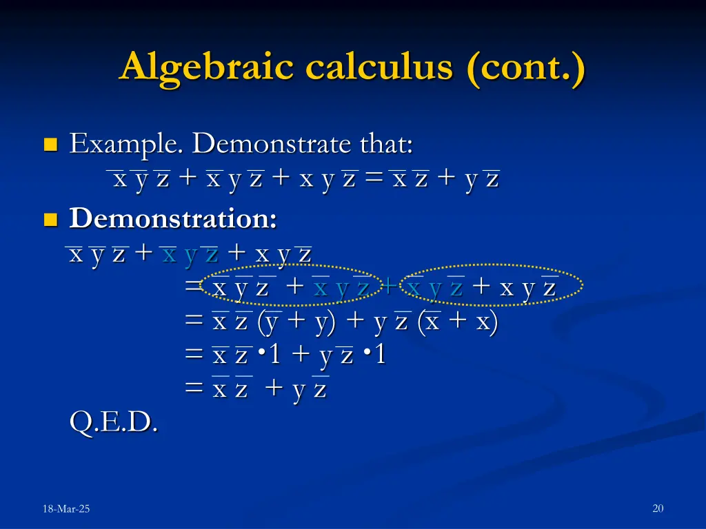 algebraic calculus cont